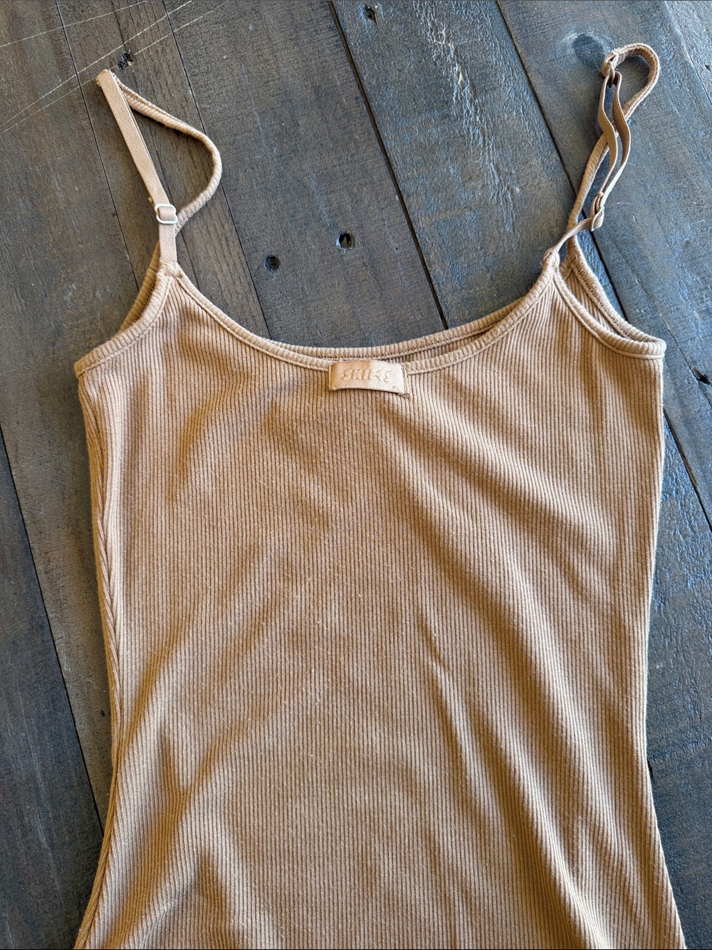 SKIMS Ribbed Long Soft Lounge Slip Dress Ribbed Stretch Tan Camel - Picture 7 of 9